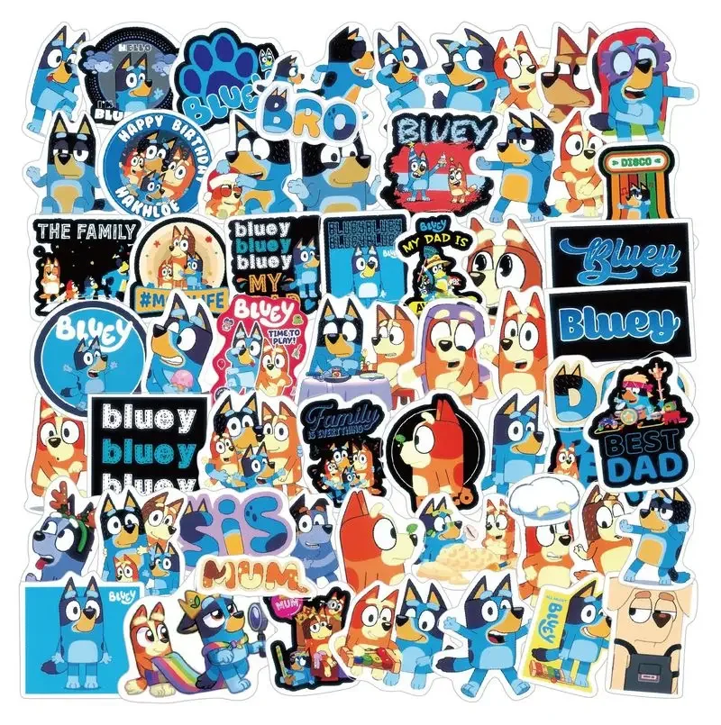 Pegatina de Graffiti Bluey de dibujos animados para niños, pegatina creativa de escritorio, computadora, Maleta, guitarra, impermeable, papelería, regalos para niños, 50 piezas por bolsa