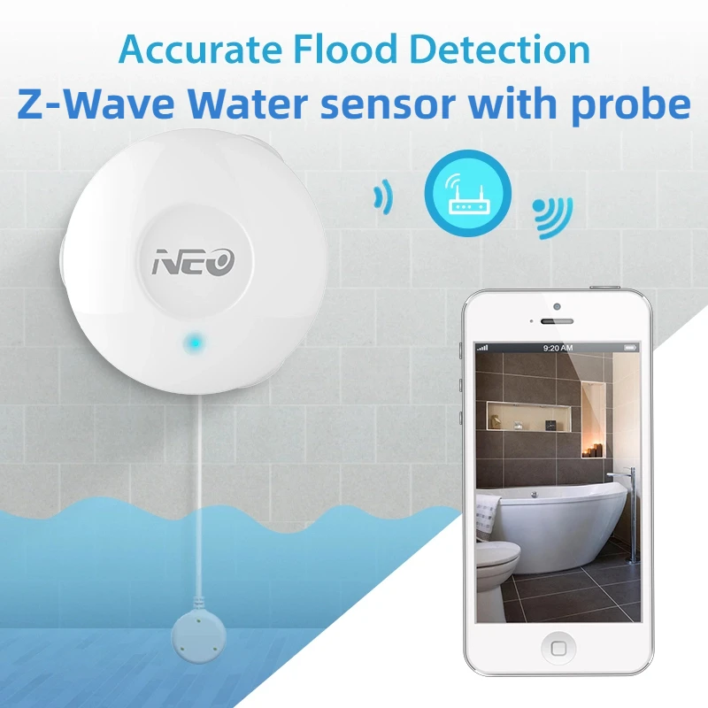

Z-Wave Water sensor with probe Water Leak Detector Flood Immersion Sensor Linkage Alert Overflow IP66 Alarm Security Protection