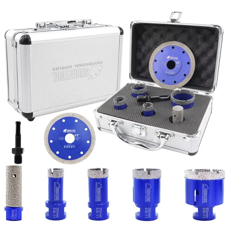 1set/6pcs M14 Thread Diamond Drill Bits Set Hole Saw Hole Cutter Kit with Box 20+25+35+50mm+20mm Finger Bit+115mm Saw Blade