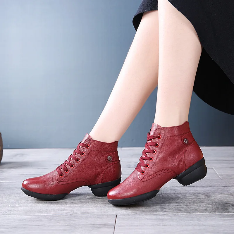 Fashion Dance Shoes Leather Boots Square Dance Shoes Increase Dance Sneakers Boots Soft Sole Dance Shoes Modern Dance Shoes