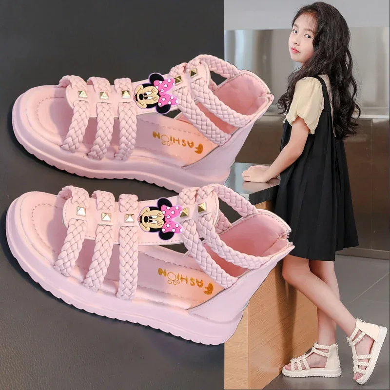 صنادل ديزني ميكي ماوس للأطفال صنادل صيفية بحزام للفتيات أحذية أطفال ميني