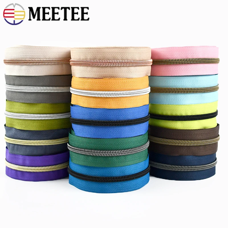 2-10Meters Meetee 5# Nylon Zipper Tape Bags Coat Closure Zippers by Meter Luggage Zips Repair Kit DIY Garment Sewing Accessories