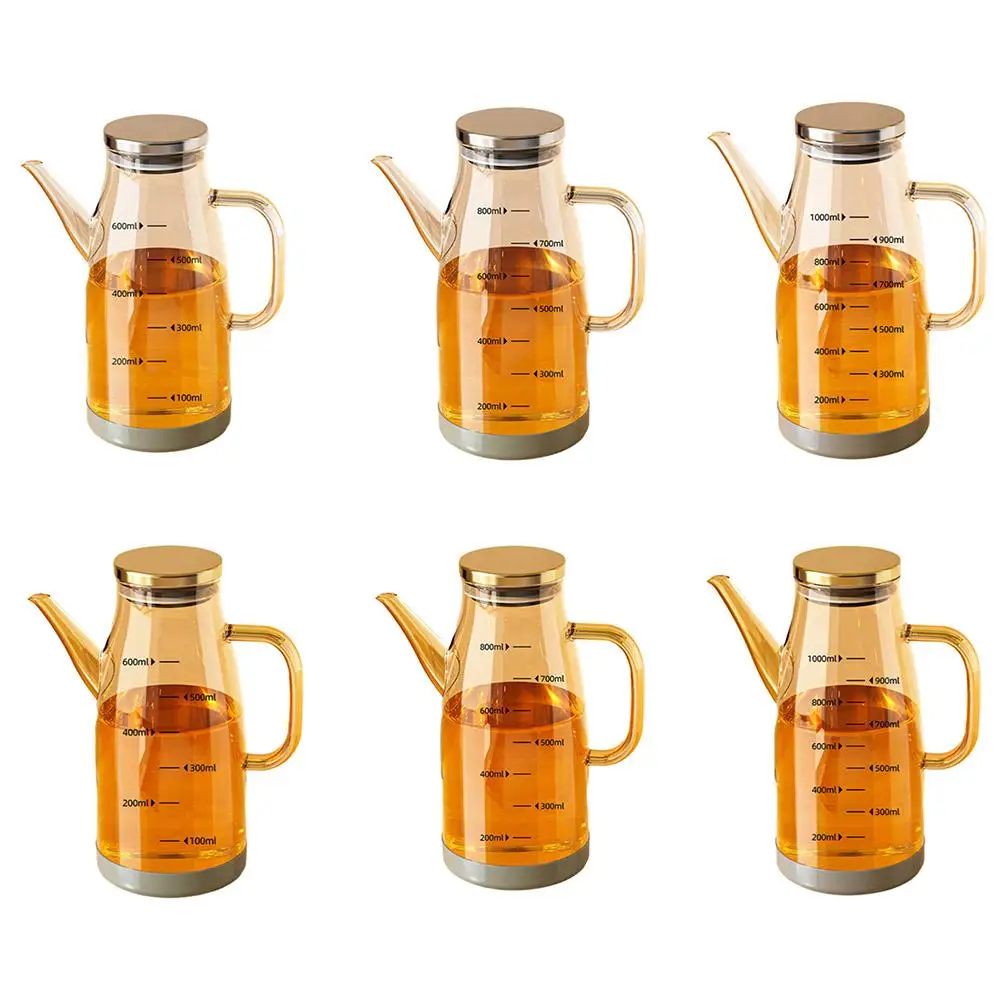 600/800/1000ml Oil Bottle Kitchen Glass Oil Pot Large Capacity Leak-Proof Pour Soy Vinegar Tank Oil Dispenser Kitchen Tools
