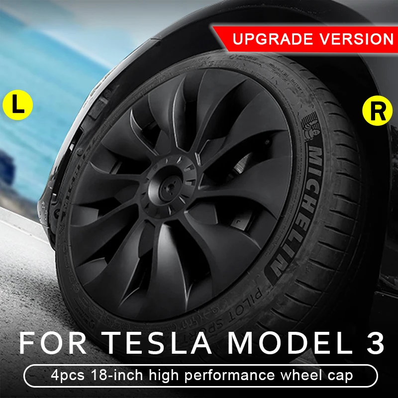 4PCS Hub Cap Car Replacement Wheel Cap Automobile Hubcap Full Rim Cover Accessories for Tesla Model 3 18 Inch 2022 2018-2023