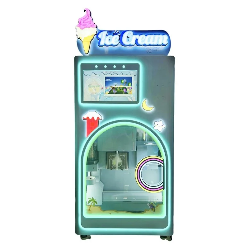 New Full-automatic Cone Ice Cream Machine Intelligent Self-service Vending Single Flavor 3 Fruit Sauces Amusement Parks 1 Year