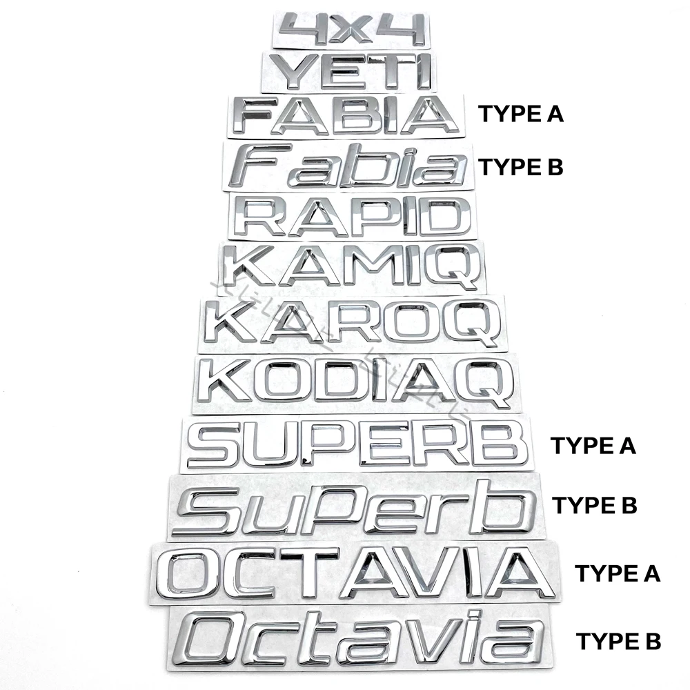 Letras de Metal para coche, calcomanías para maletero trasero, emblema, insignia, logotipo, pegatina para Skoda Octavia Superb RAPID FABIA KAMIQ KAROQ KODIAQ YETI 4x4