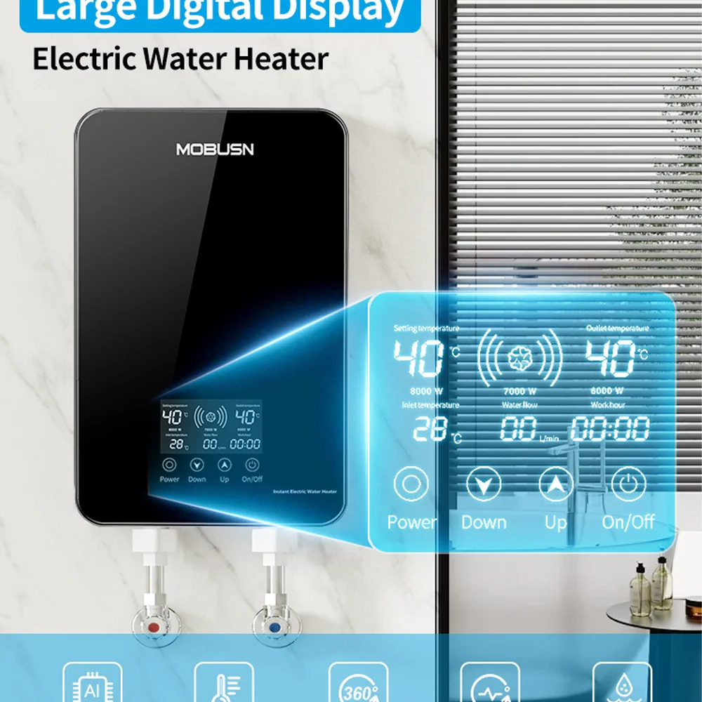 Intelligent showerhead electric water heater with constant temperature intelligent fast water passing hot water heater