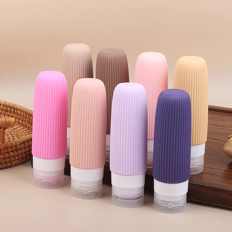 ชุดขวดซิลิโคนสำหรับเดินทาง 4 ชิ้น/ชุด ขนาด 90 มล.  แบบพกพา ป้องกันการรั่วซึม เติมได้ บีบได้ ใส  สำหรับใส่ในกระเป๋าเครื่องสำอาง