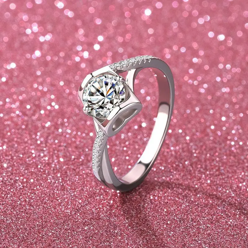 Bridal Wedding Micro Pave Angel's Kiss Ring 1 Carat For Women, Moissanite PT950 Platinum Wedding Matching Jewelry