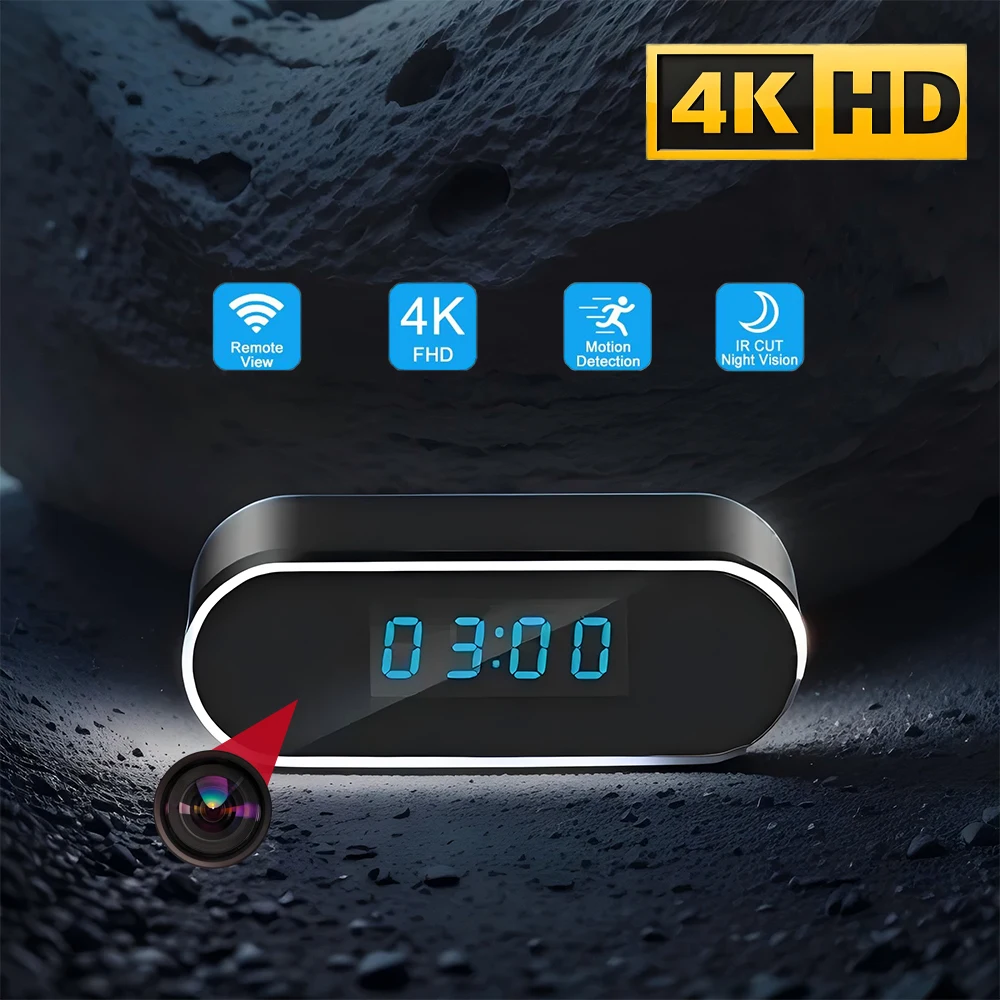 High end improved HD4K night vision mini camera, supporting mobile detection, wireless remote viewing, WiFi mini clock camera