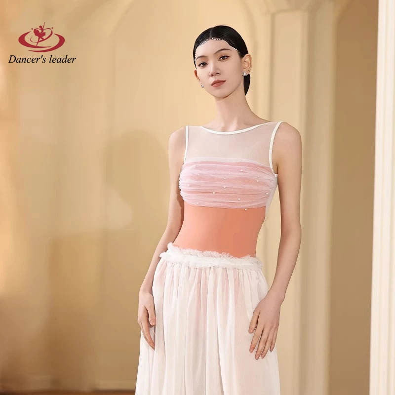 

Ballet Leotard for Women Practice Dress Sleeveless Nail Bead Mesh Splicing Gymnastics Performance Dress Adult Air Yoga Costume