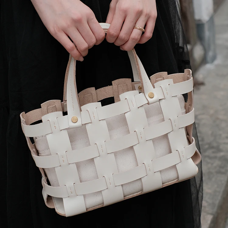 

Genuine leather woven women's handbag hollow-out basket bag minimalist and convenient handmade