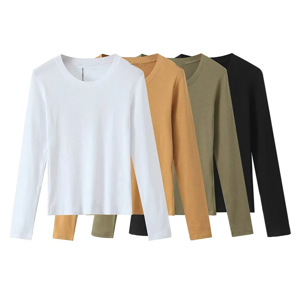 

Zach Ailsa Autumn New Product Women's Fashion Versatile Round Neck Long Sleeve Elastic Long Sleeve Slimming T-shirt