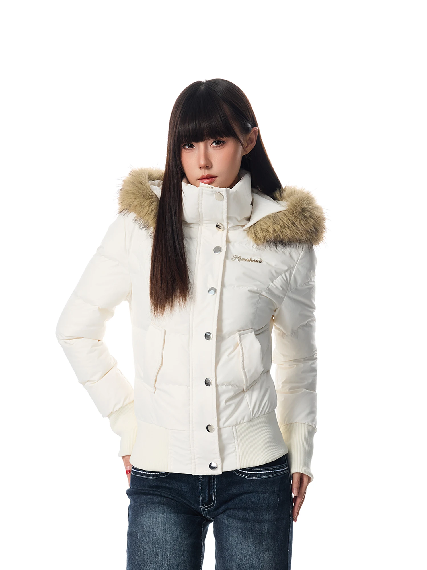 

Женская зимняя куртка SREK в корейском стиле, с капюшоном и меховым воротником, хлопковая, свободного кроя, теплая, белая, универсальная, морозостойкая