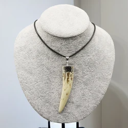 Resin Bull Horn Necklace Adjustable Leather Rope Chain Vintage Pendant Necklace Charms Jewelry Gift Amulet Tribal Collares