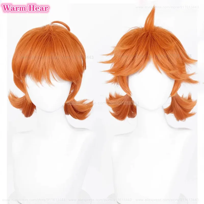 

Нацу Хнат синтетические короткие 35 см оранжевый двойной хвост косплей аниме термостойкие волосы парики для Хэллоуина + шапочка для парика
