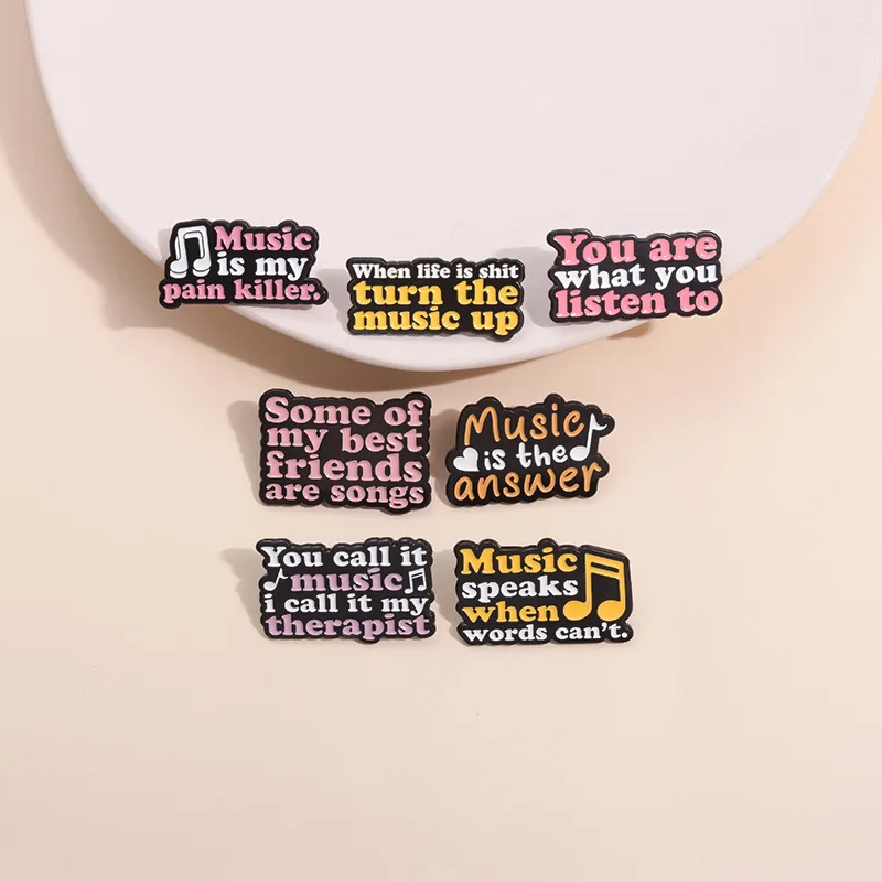 

English Letters Inspirational Brooch Enamel Music Is The Answer Badge Metal Fashion Versatile Bag Clothing Lapel Pins Gift