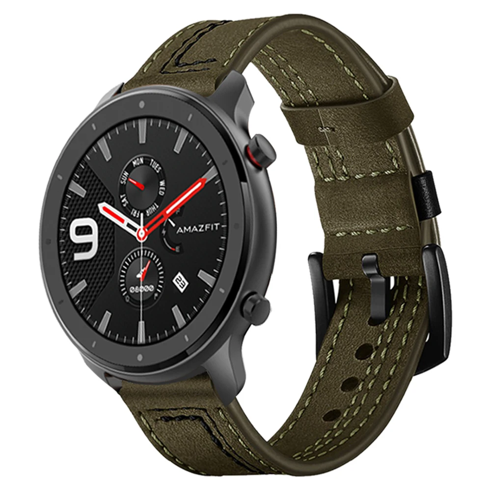 Amazfit GTR用ヴィンテージレザーブレスレット,腕時計用アクセサリー47mm,22mm