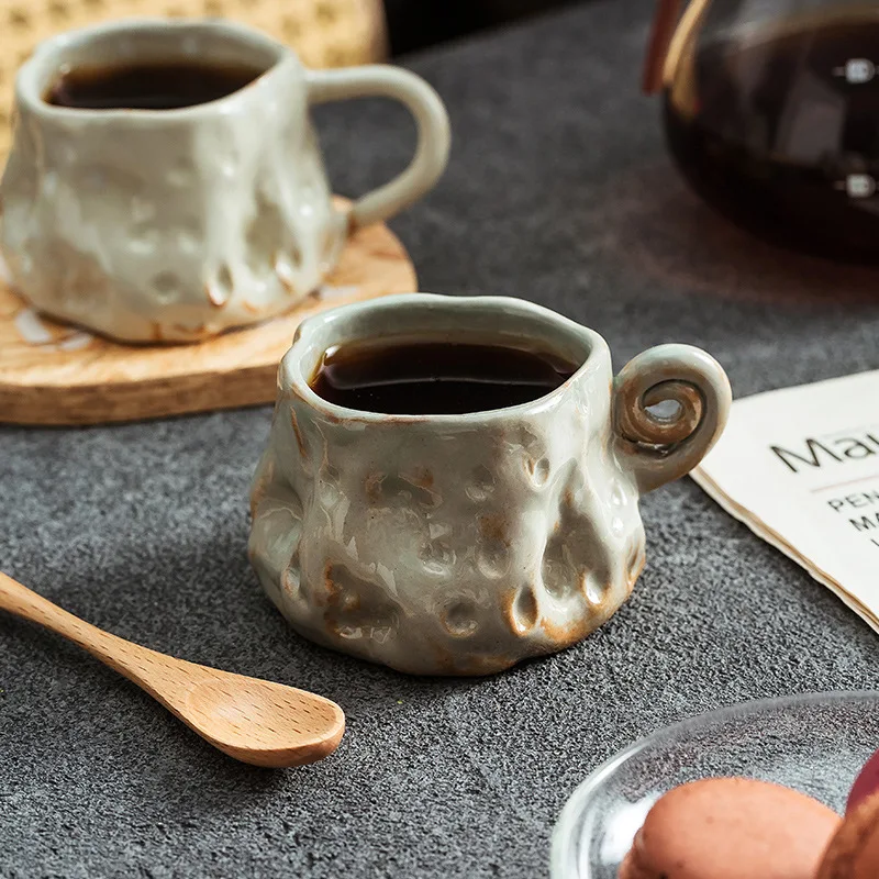 Creative Ceramic Mug Unique Shape Handmade Coffee Cup Retro High Aesthetic Light Luxury Irregular Design