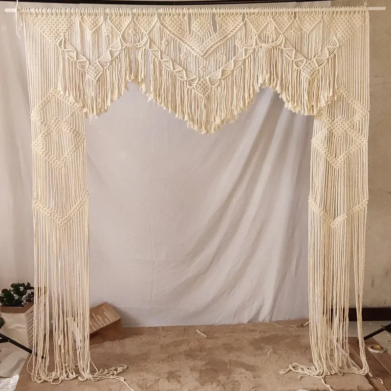 2x2m Bohemian Cotton Rope Tapestry Handmade Woven Fringed Door Curtain Nordic Wedding Decoration Ins Style Wall Hanging Art