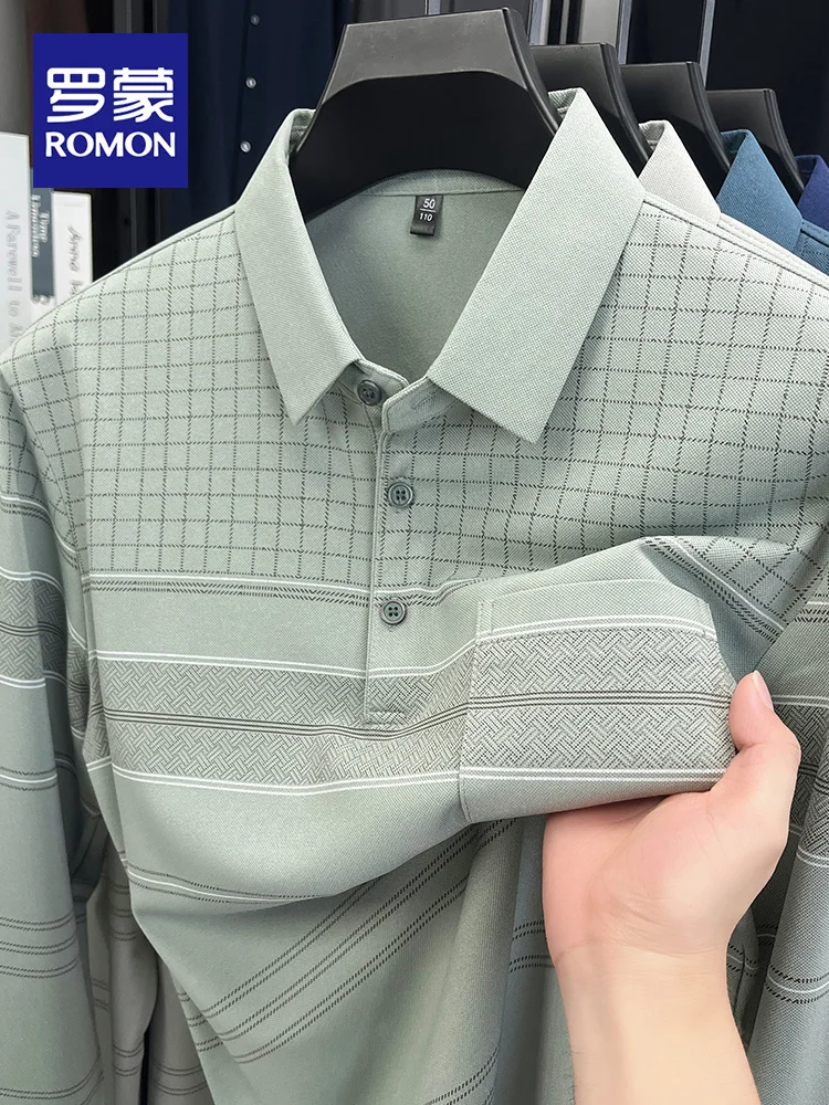 

Мужская повседневная рубашка в полоску с отложным воротником, свободного кроя, дышащая, из смесового полиэстера, для мужчин среднего возраста