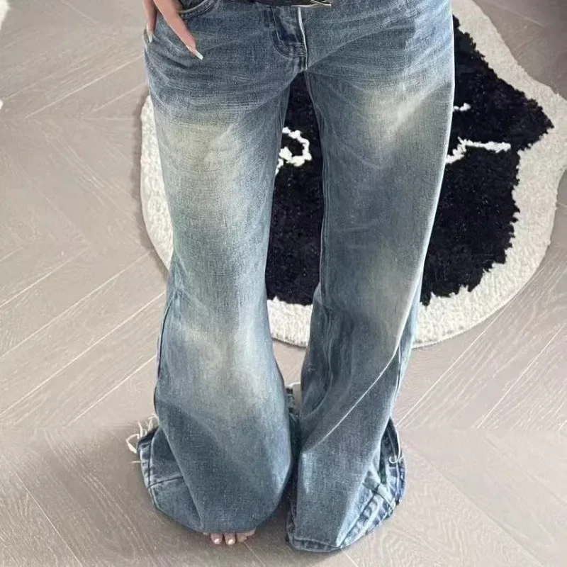 QWEEK Y2k Vintage Flared Jeans Woman Gyaru Streetwear Baggy Denim Pants Korean Fashion Harajuku lose Trousers Spring Aesthetic