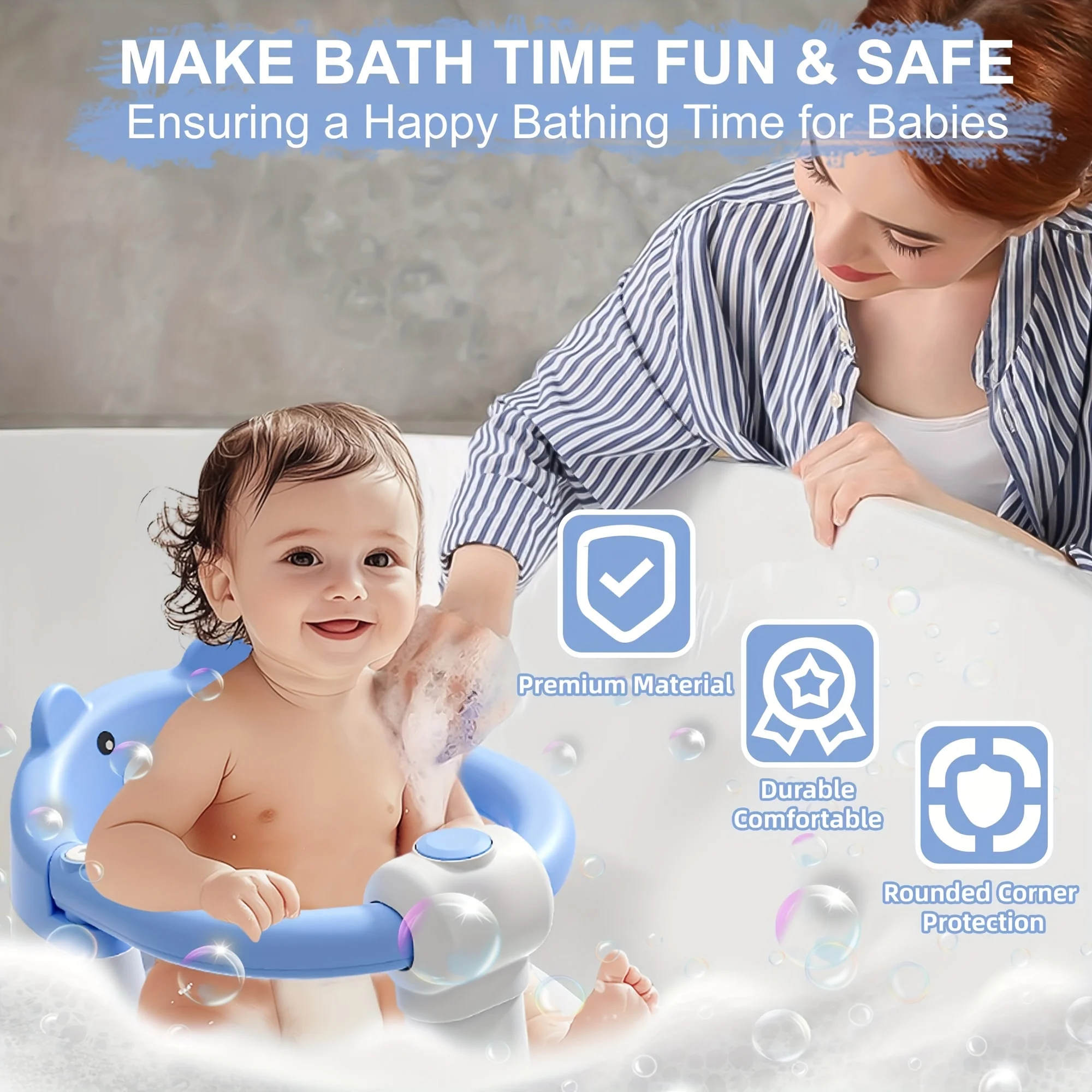 1Pc Baby Bath Seat for 6M+, Non-Slip Bath Chair with 4 Suction Cups & Soft Pad, Compact Portable Shower Seat for Infants