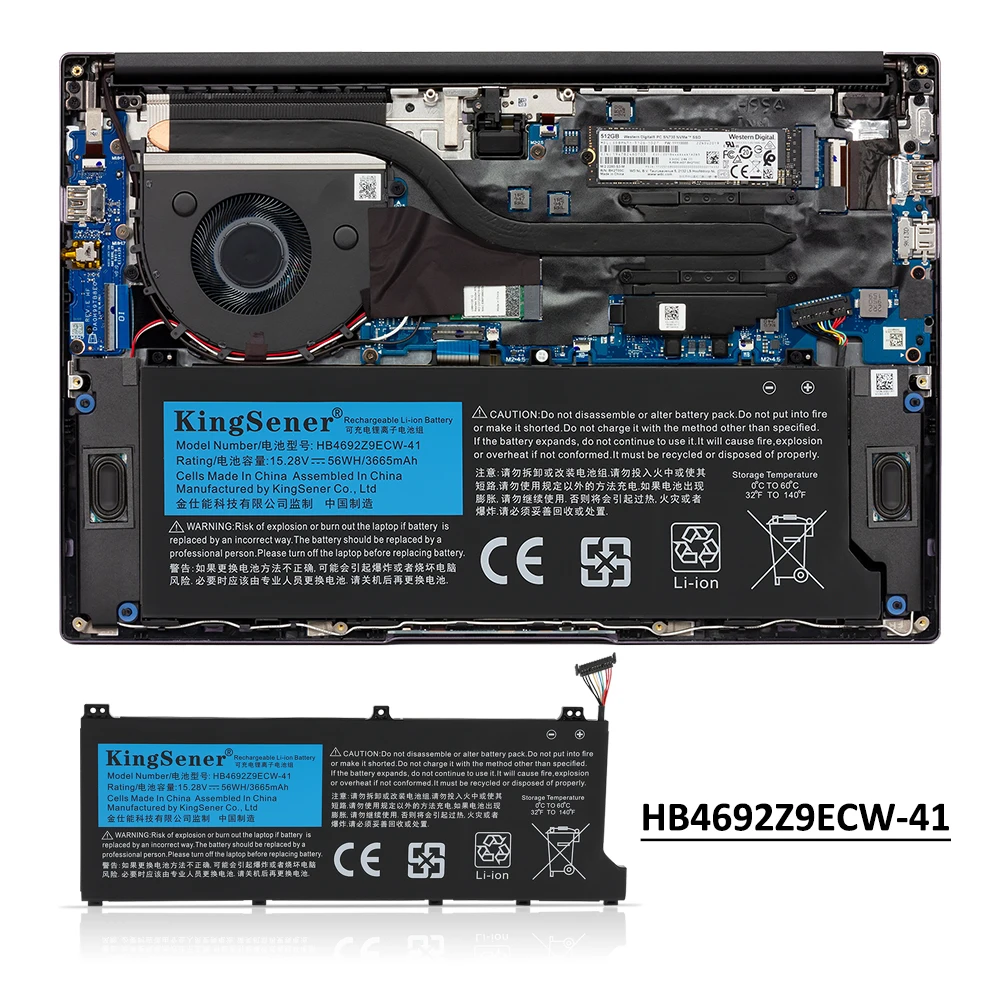 KingSener HB4692Z9ECW-41 4ICP5/62/81 Battery For Huawei Honor MateBook D14-53010TVS Magicbook 14 HB4692Z9ECW-22A NBLK-WAX9X 56WH