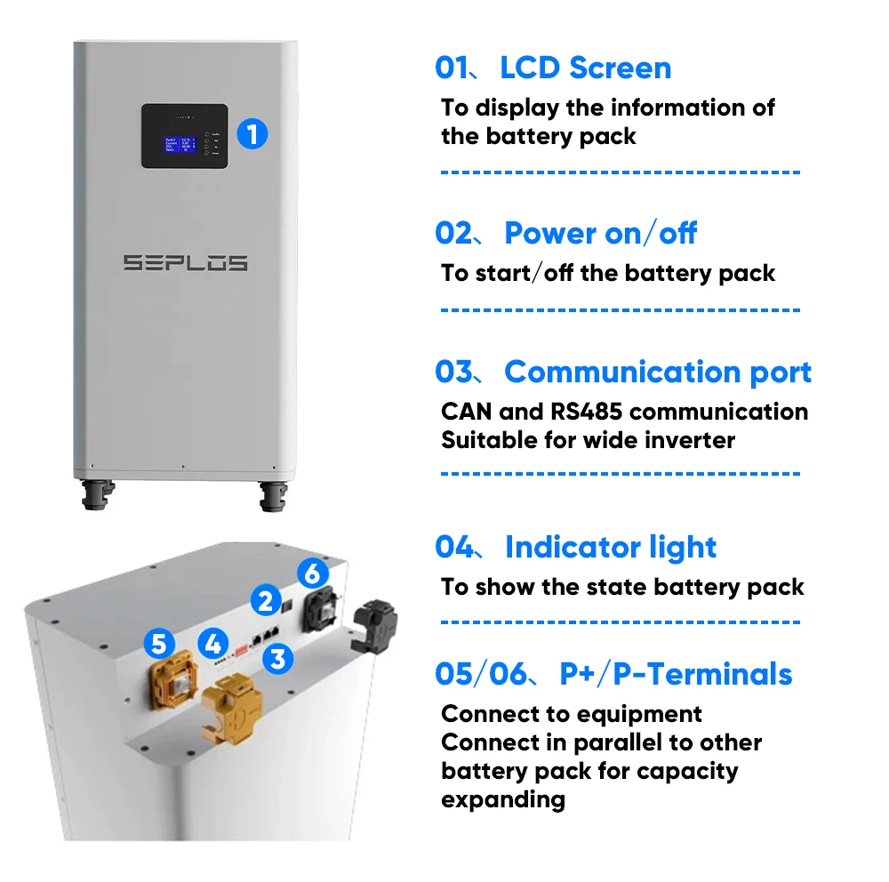 EU Stock 48V Battery DIY Case Kits with Smart BMS 51.2V 280ah 300AH LiFePO4 Battery Seplos Box Without Cells For Solar Energy