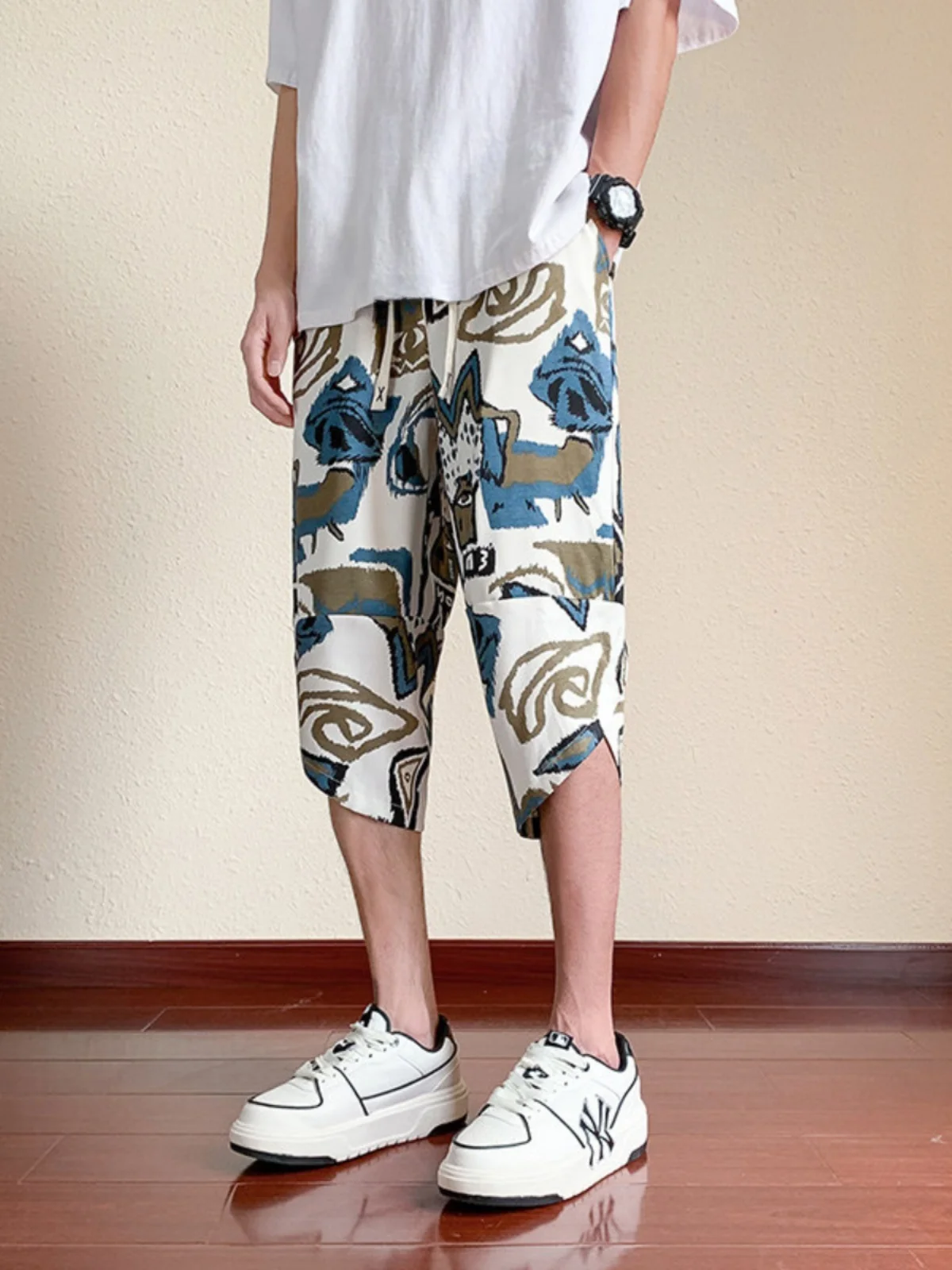 Men's Summer Thin Beach Pants Casual Straight Leg Cool Shorts Fashionable Rapper Style Seven-Foot Pants American Casual Style