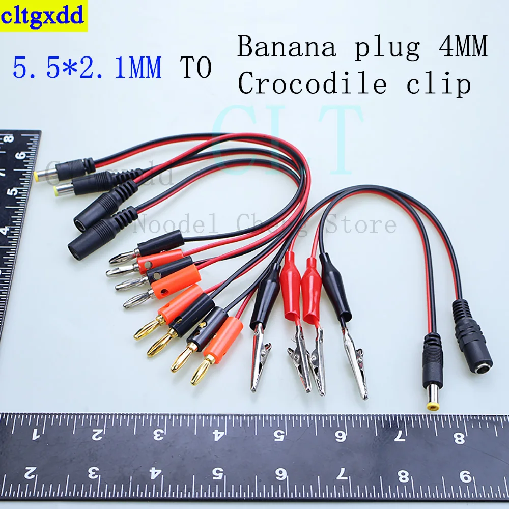 

Cltgxdd 1-10 piece DC5.5x2.1MM male and female DC power socket connector crocodile clip banana plug 4MM test lead cable