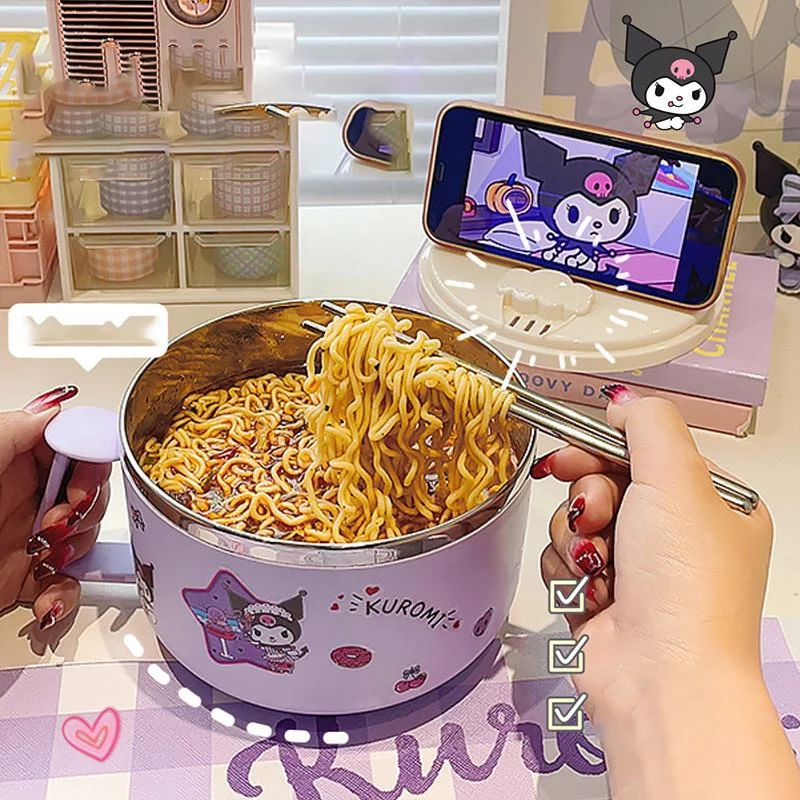 

Sanrio Kuromi Instant Noodle Bowl Cartoon Stainless Steel Rice Bowl with Cover Student Dormitory Anti-Scald Lunch Box Tableware