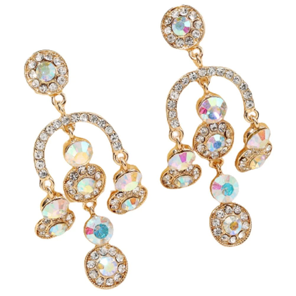 1 زوج قصر نمط الثريا أقراط سبيكة حجر الراين الزفاف المشاركة حفلة موسيقية أقراط للنساء أنيقة طويلة استرخى #2