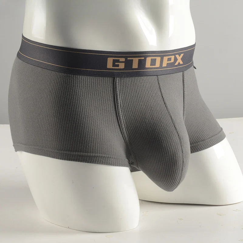 Gtopx Men\'s Boxers Low Waist Summer Thin Sports Breathable Threaded Sweat Absorbing Panties U Convex Pouch Lingerie Underpants