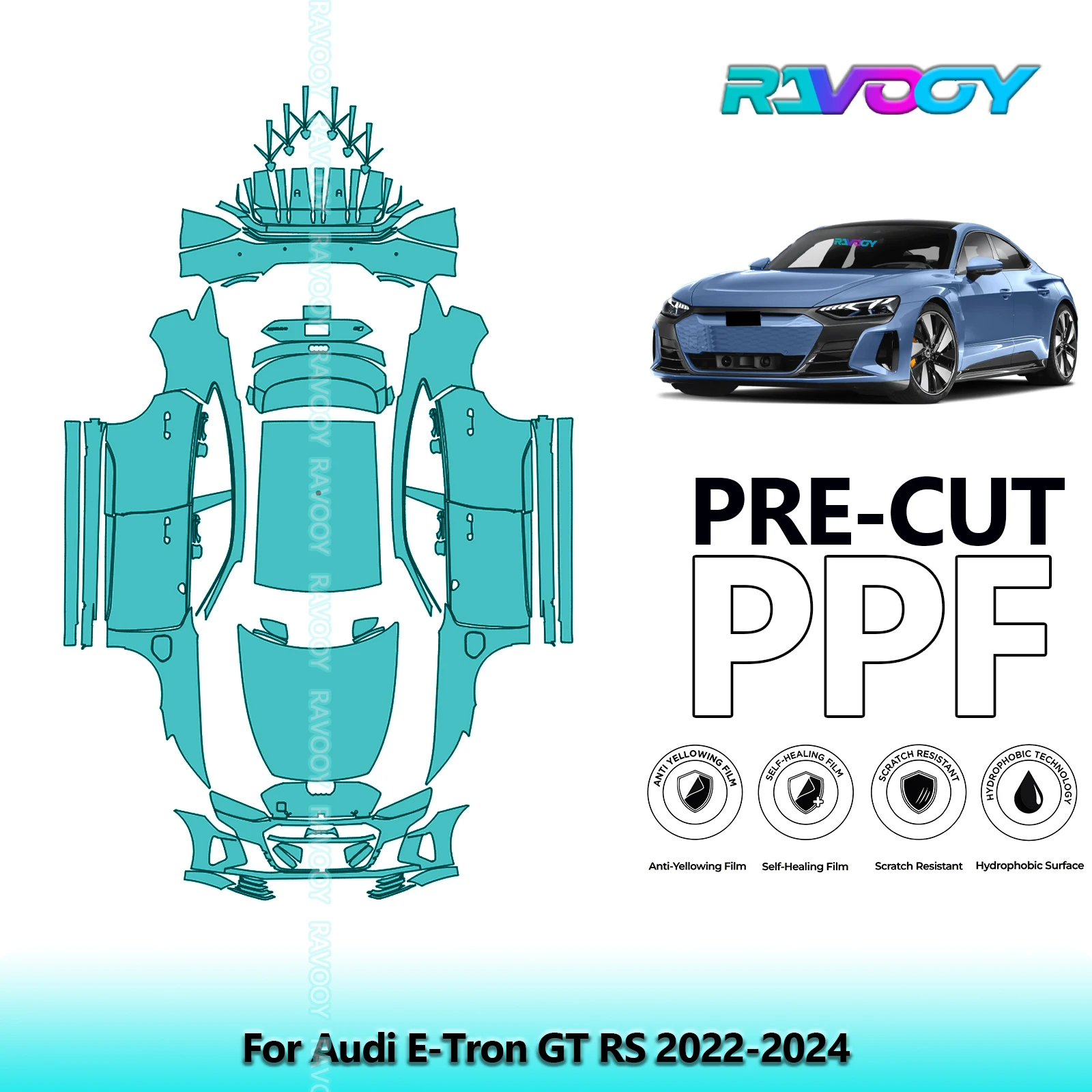 RAVOOY Custom-Fit Precut TPU Paint Protection Film Full Vehicle Clear Bra Stone Chip Guard EU UK For Audi E-Tron GT RS 2022-2024