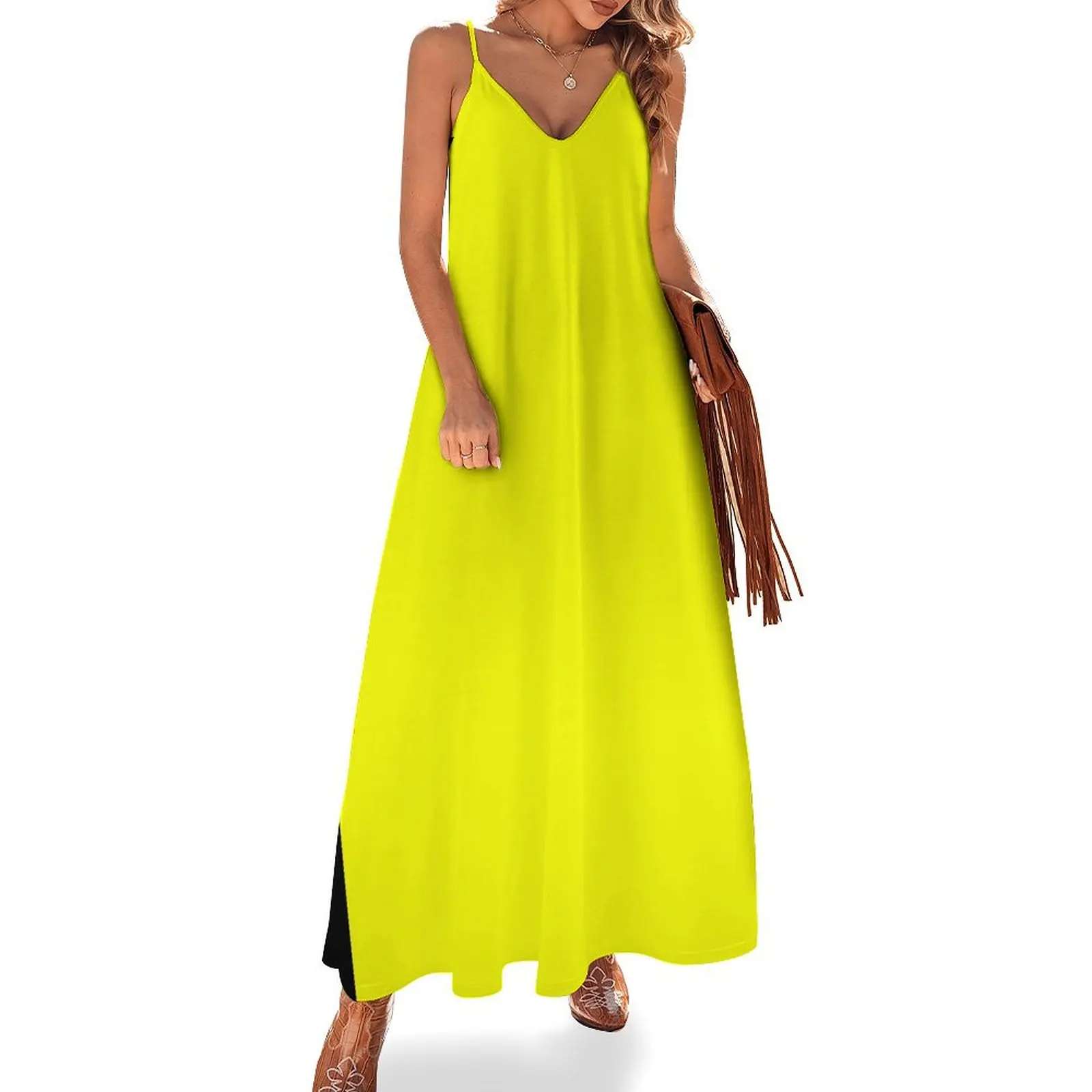 

Neon fluorescent Yellow Yellow|neon Yellow/Fluro Yellow Sleeveless Dress Dress vintage prom clothes Woman clothing