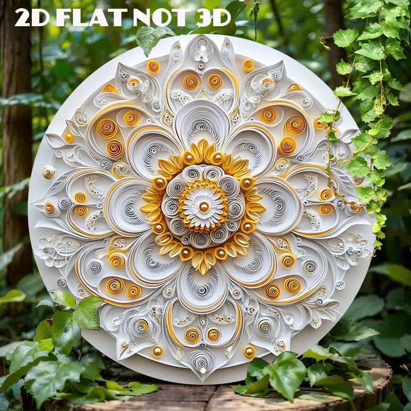 

2D Flat Round Aluminum Metal Sign Wall Art Decor - Intricate Mandala Pattern, Vibrant Wall Art for Home or Office