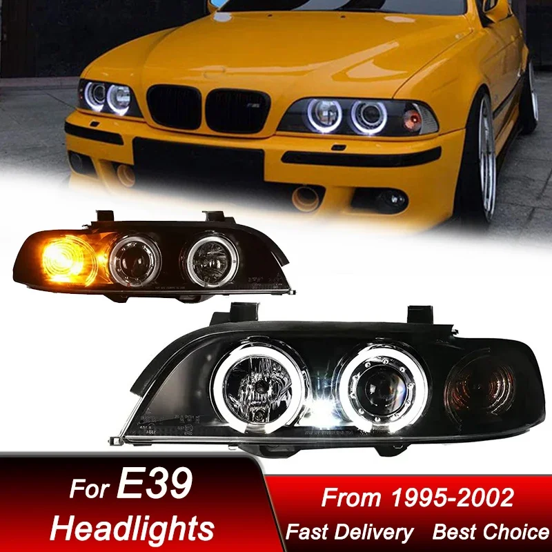 

Поп-автомобильные фары для BMW 5 серии E39 520i 95-03, новые светодиодные фары в сборе, обновление, аксессуары для линз проектора с высокой настройкой K