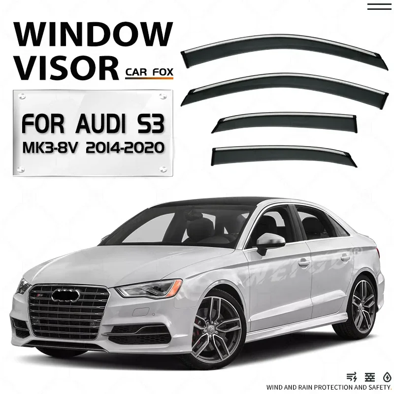 4Pcs Window Visor For Audi S3 MK3 8V 2014-2020  Weathershield Sun Rain Deflector Guard Car Window Deflector