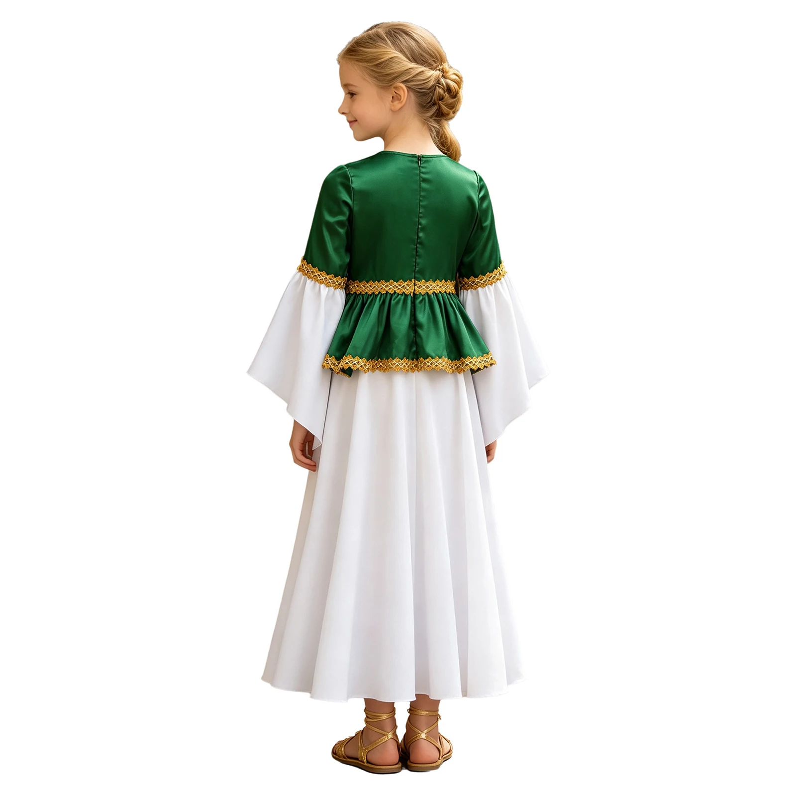 #6-16 Medieval Renaissance Dress Color-blocked Long Flare Sleeve Vintage Princess Costumes for Halloween Carnival Party Dress Up