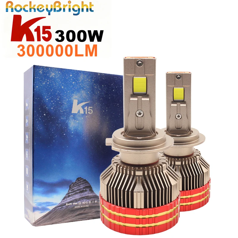 K15 300W 300000Lm H7 Led Headlight Bulb 12V 24V Universal H11 H7 White Canbus Error Free 6000K White Car Headlight Kit