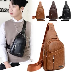 New PU Leather Chest Bag Men Travel Crossbody Bag Business Black Chest Pack Casual Sling Bag Male Shoulder Messenger Bag