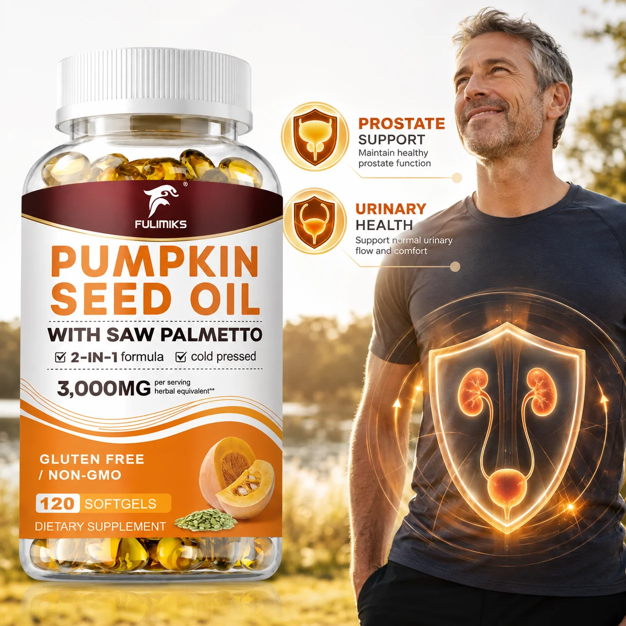 Count Pumpkin Seed Oil & Saw Palmetto Capsules, Support Reduce Hair Thinning Night Urinary Frequency Prostate Comfort & Vitality