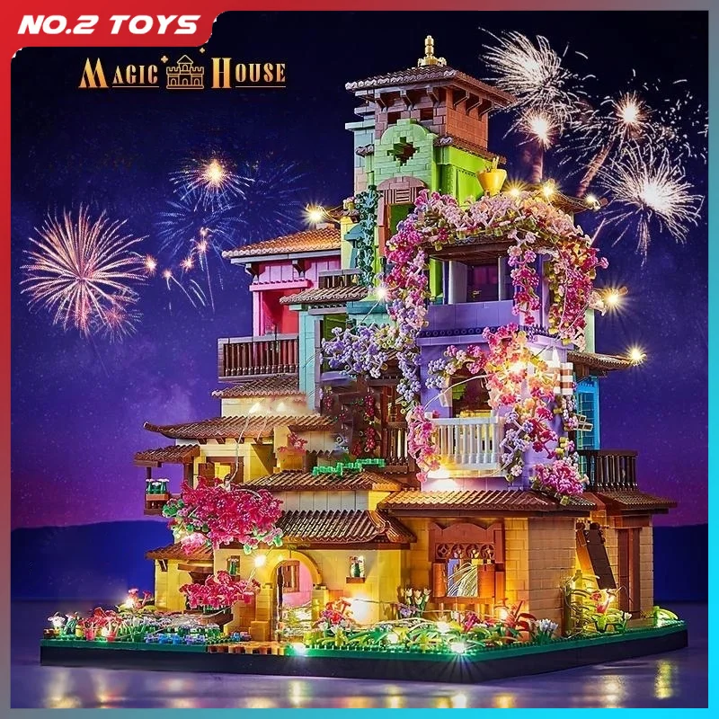 7080PCS Magic Castle Sakura House Building Blocks with LED Lights City Street Model DIY Mini Bricks Toys Children's Xmas Gifts