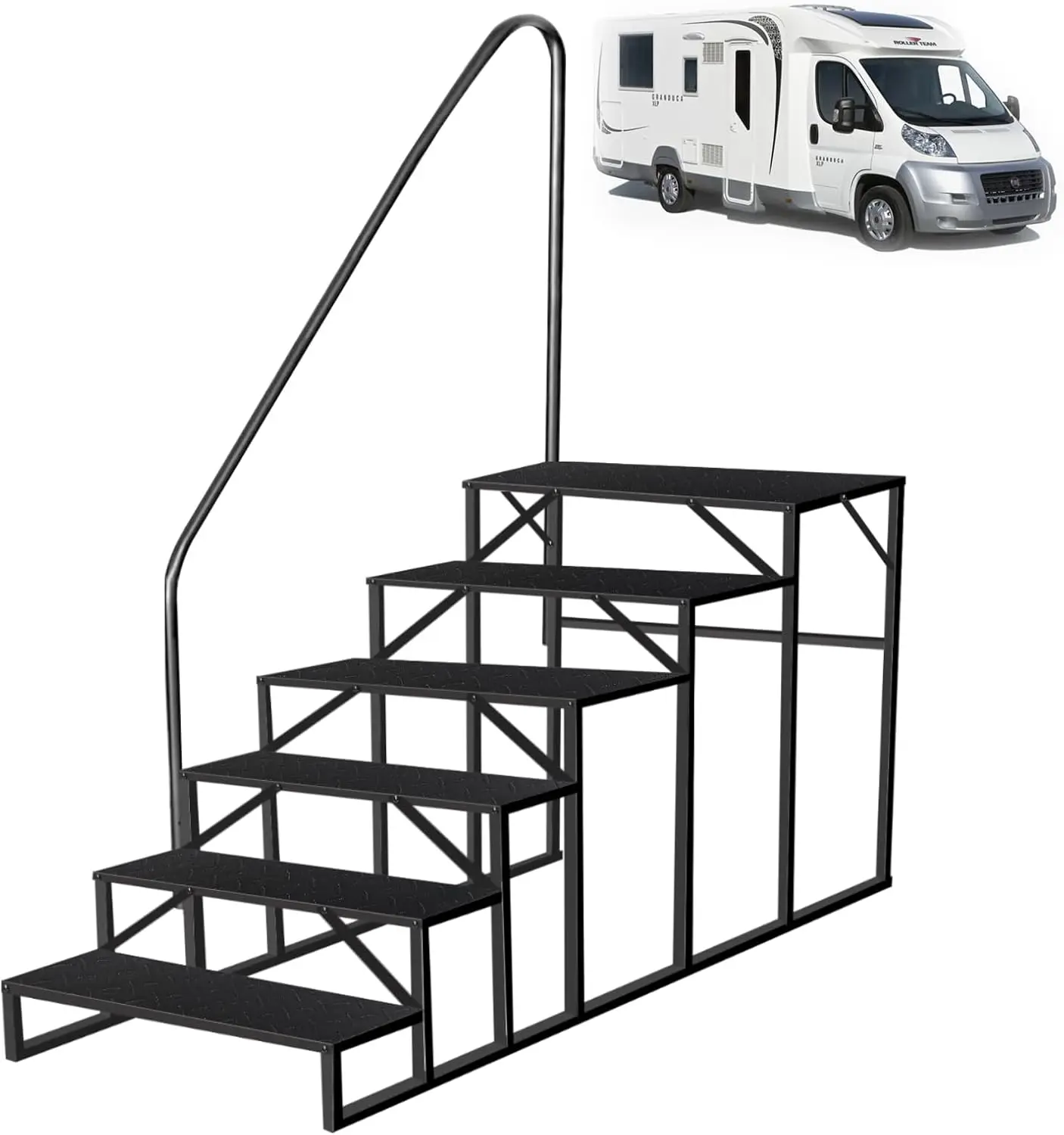 Rv Steps With Handrail｜6 Step Rv Stairs With Handrail｜Update 3.0 Outdoor Rv Ladders With Anti-Slip Pedals｜Mobile Home Stairs