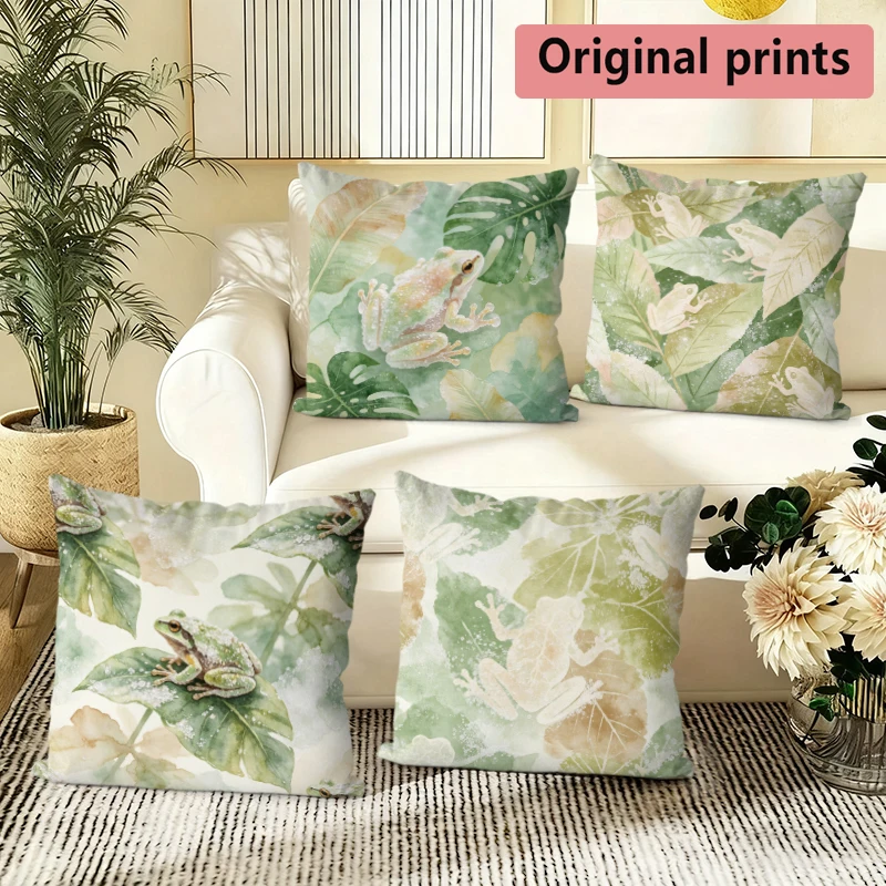 Frog Tropical Leaf Pattern Cushion Cover Suitable for Sofa Bedroom Car Pillow Cover
