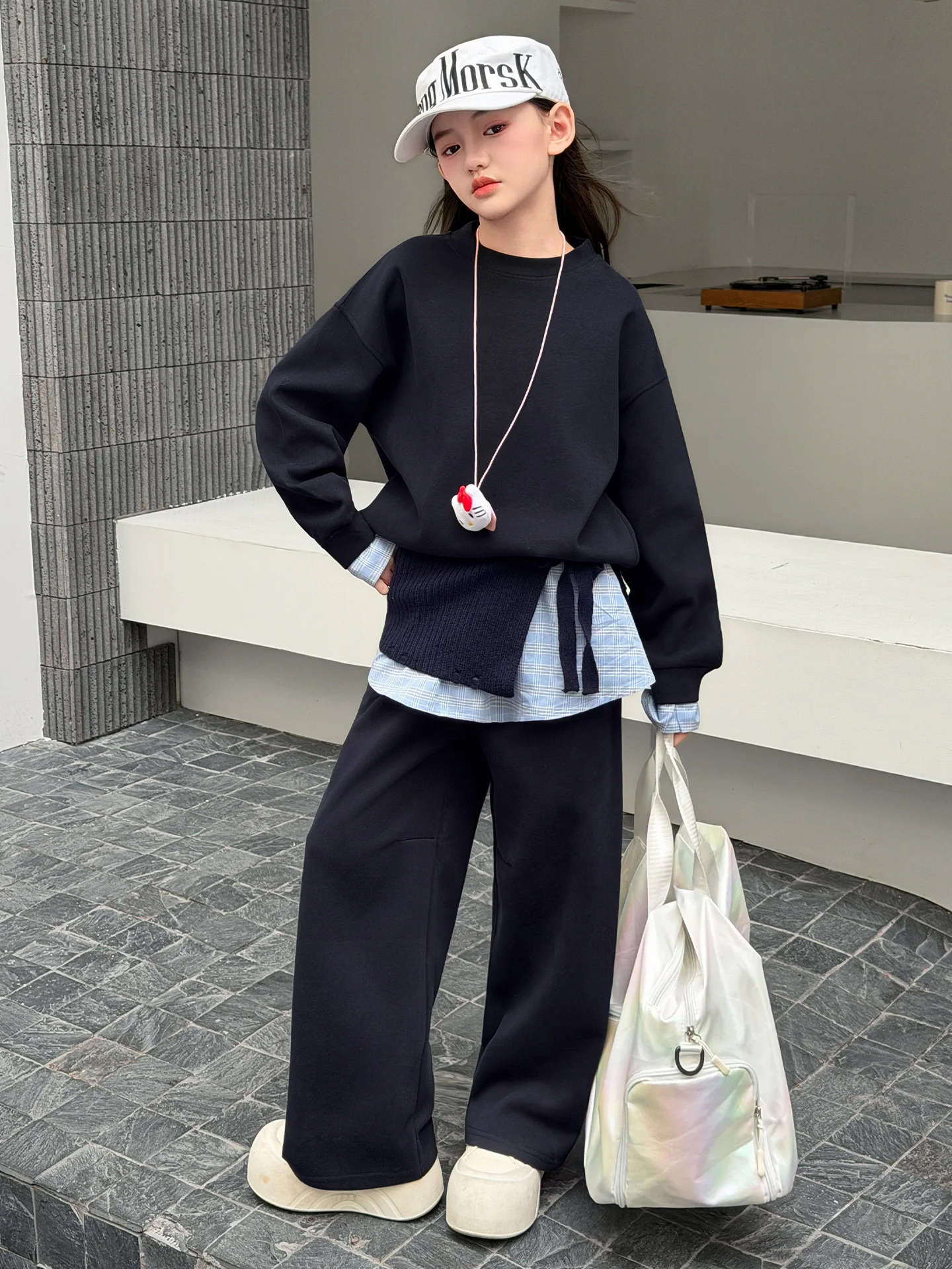 

Girls Casual Faionable Spring Autumn Wear Sweatirt Wide Leg Pants Tee Piece Set High Waist Long Sve Breathable Loose...