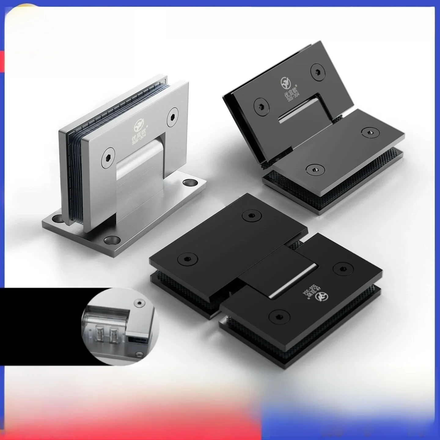 

Glass door hinge hydraulic buffered return bathroom clamp 304 stainless steel 5 cm thick glass hinge frameless hinge(GL-9988)