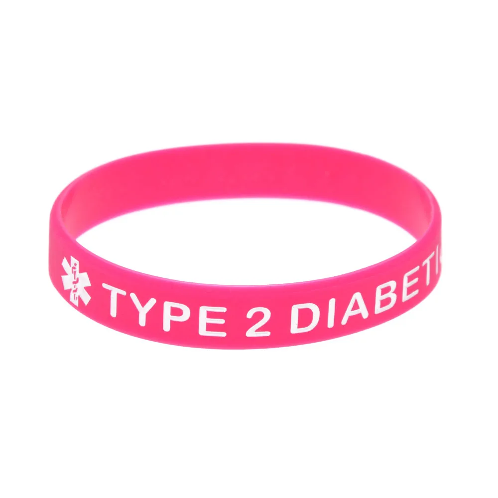 50 Stück Medizinisches Silikonarmband für Typ-2-Diabetiker, Gummiarmreif, Gesundheitsbewusstseinsarmband, Erwachsenengröße, 7 Farben – Detail 3