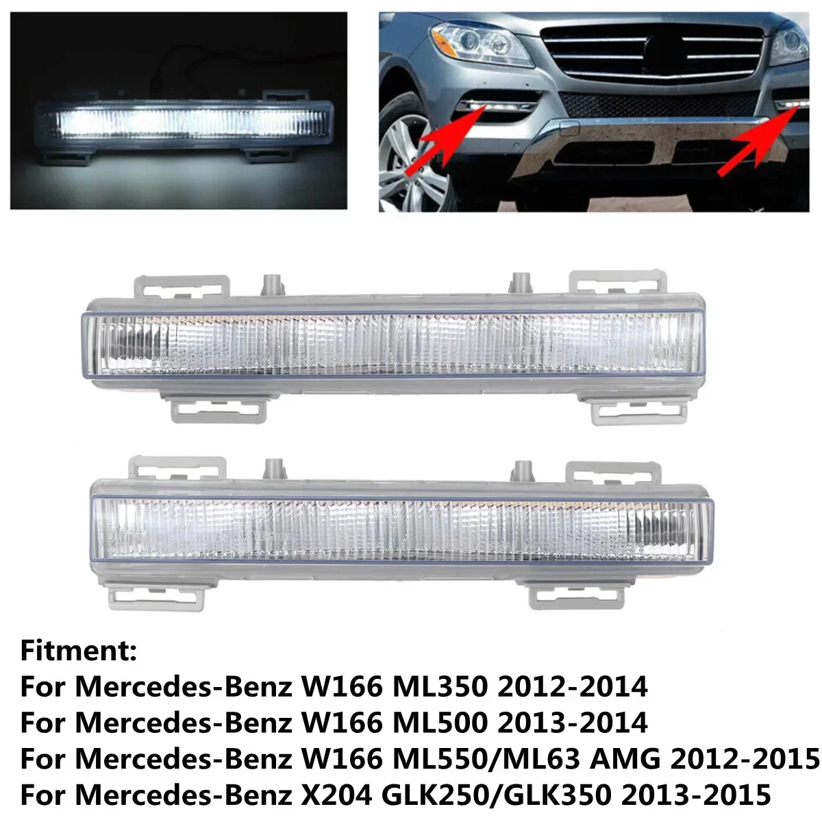 LED Car Daytime Running Light DRL Fog Lamp For Mercedes For Benz W166 ML350 ML400 X204 GLK350 2012-2015 2049065401 2049065501